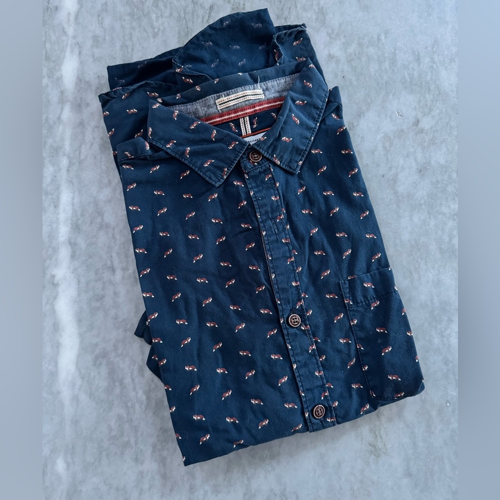 Short Sleeve Button Down Fox Pattern Shirt